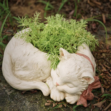 Creative Bonsai Cute White Cat Resin Flower Pot